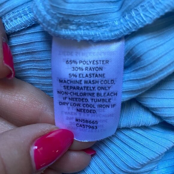 BP Women Blue Ribbed Tie Front Dress BNWOT Lettuce Edge Short Sleeve - Picture 7 of 8